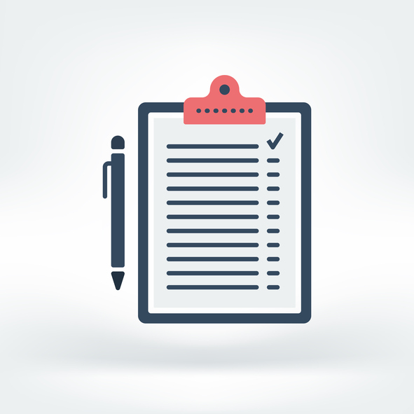 Vector illustration of clipboard pencil, questionnaire, satisfaction. Flat style icon isolated on white background